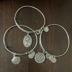 Set of 3 Alex & Ani Charm Bracelets "P", Seashell, & Friend 2016